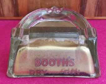 Raro cenicero de vidrio vintage. Cenicero de vidrio de ginebra seca de Rare Vintage Booth. Cenicero de vidrio de ginebra seca de Old Booth.