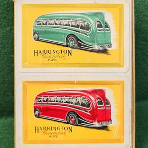 Knappe Vintage De La Rue Werbespielkarten für Harrington Coachwork Hove - Doppeldeck - Steuer versiegelt.