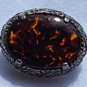 Vintage Miracle Costume Jewellery Brooch. Vintage Miracle Brooch With Fern Design And Faux Amber Glass.