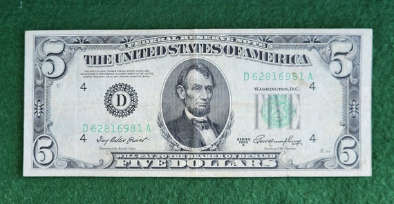 25センチ　印判　骨董　5枚セット Vintage USA 5 Dollar Bill. Vintage USA Series A Five Dollar