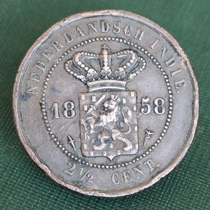 Antieke koperen munt - Nederlandsch Indie 2 1/2 Cent 1858. Nederlands-Indië koperen munt 1858.