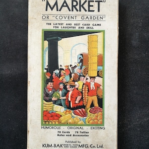 Zeldzame vintage jaren 1930 originele "Market" of "Covent Garden" kaartspel door Kum-Bak Games, Londen, verpakt met instructies, fantastische staat,