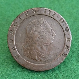 George III Cartwheel Twopenny 1797. Grote antieke munt - Koning George III Cartwheel Twopenny. Grote Engelse koperen munt Georgius III D.G. Rex