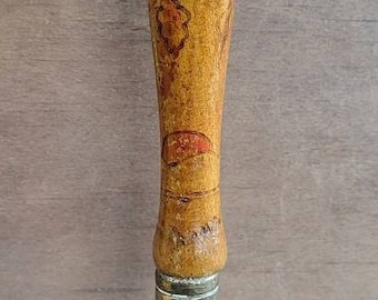 Beautiful Brass Sanctus Bell With Wooden Handle - Bell Shows Pelicanus, Leo, Aquila and Agnus, Handle Has Painted Design. Brass Altar Bell.