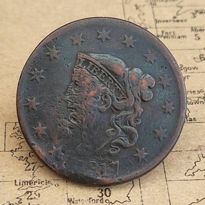 1817 American Large One Cent. 1817 Libery Head One Cent. Antique U.S.A One Cent Liberty Head Coin 1817. Antigua moneda americana de un centavo.