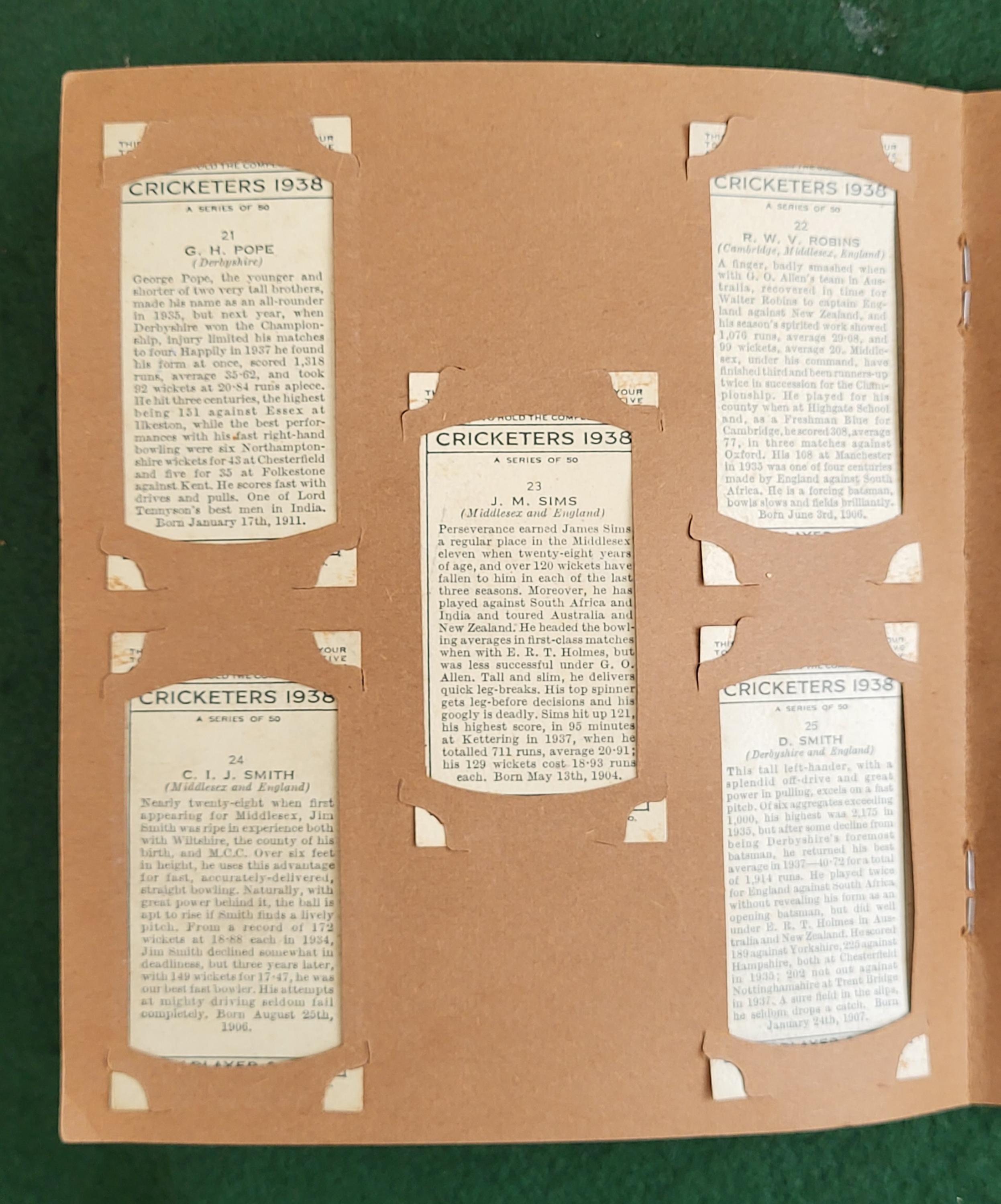 1938 年選手用シガレット クリケット カード。50 枚の選手用