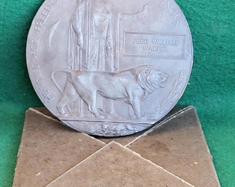 WWI Death Plaque/Death Penny/Widows Penny/Dead Man's Penny In Original Cardboard Packaging.