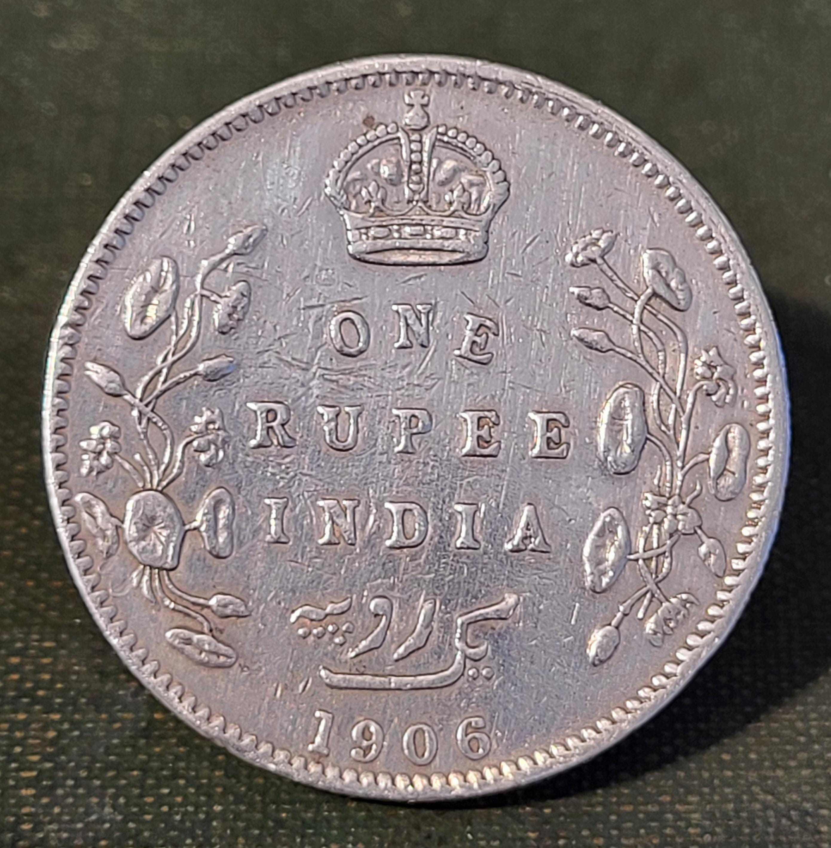 外国英領インドエドワード7世 1ルピー銀貨 1906年1枚 1906 年 イギリス領インド 1 ルピー。1906 年 国王エドワード 7 世