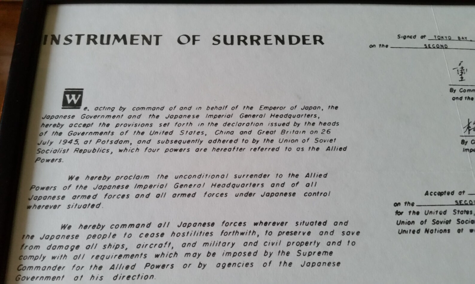 Instrument Of Surrender Document 1945 Japan Signed On USS | Etsy
