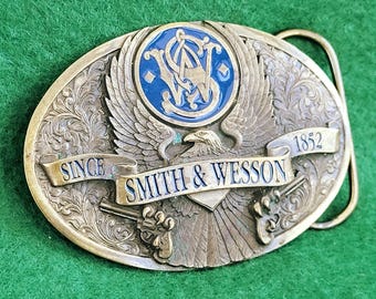 Fantastica fibbia per cintura vintage Smith & Wesson in ottone - Fibbia per cintura vintage Bergamotto J-300 in ottone 940623