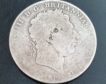 George III 1819 LX Silver Crown. Georgius III D. G. Britanniarum Rex 1819 Silver Crown. Antique British Silver Crown 1819.
