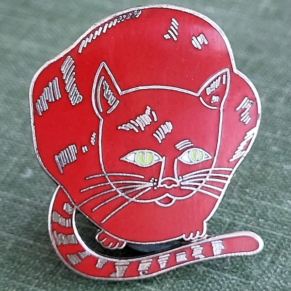 Vintage Andy Warhol Badge - Vintage Acme Studios Red Cat Badge By Andy Warhol 1994. Andy Warhol Red Cat Badge.