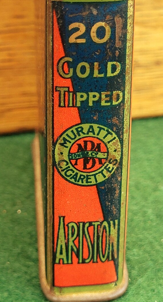 muratti ariston cigarettes Antique Cigarette Tin - Muratti's Gold Tipped Ariston Cigarettes Tin - B.  Muratti Sons & Co Cigarette Tin