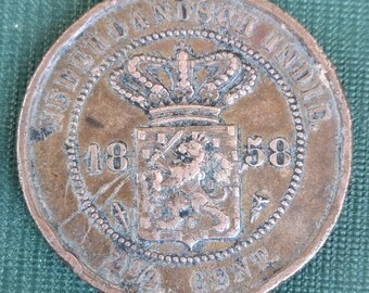 アンティーク銅貨 - オランダ領東インド 2 1/2 セント 1858 年