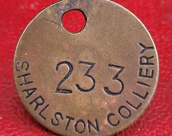 Vintage Brass Pit Checks. Old Mining Pit Checks For Sharlston Colliery. Vintage West Yorkshire, Sharlston Colliery Brass Pit Check - 233.