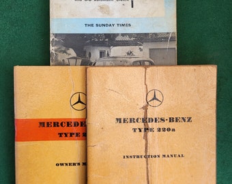 Drei Vintage-Mercedes-Benz-220S-Handbücher – Typ 220a-Bedienungsanleitung, Typ 220S-Bedienungsanleitung, Mercedes-Benz 219/220S/220SE-Motorhandbuch.