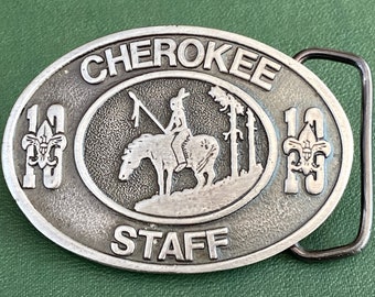 Vintage 1982 Solid Brass and Enamel Belt Buckle - Vintage