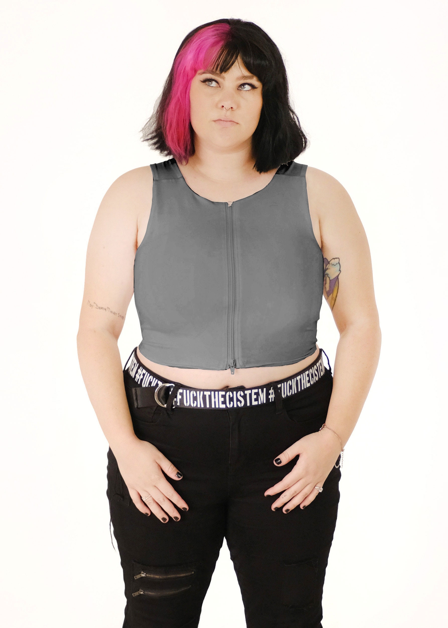 Zip & Breasted Body Shaper Tank Top Chic Curve, Women Flat Belly