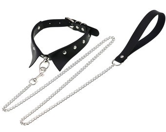 Vegan Leather Collar Choker + Chain Leash