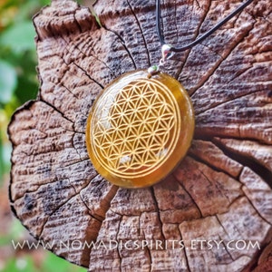 Ciondolo fiore della vita occhio di tigre con collana regolabile