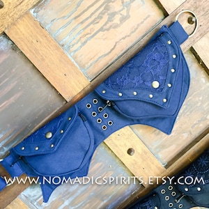 Blau 100 % Baumwolle-elf-Tasche mit 4 Taschen verstellbaren Gürtel. Festival Hippie elf Stammes Fantasie Dienstprogramm Tasche Medizin Beutel Elfen psytrance