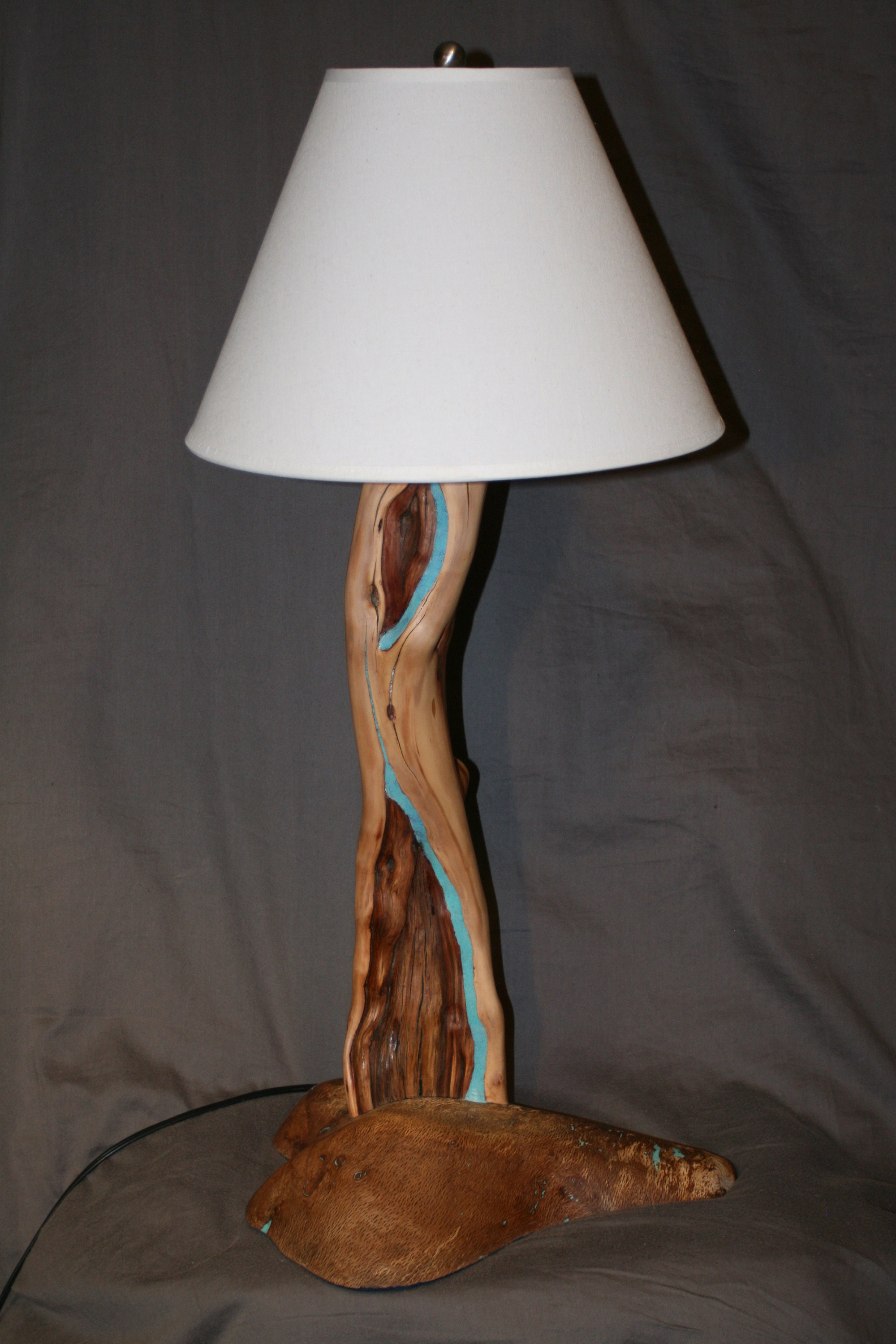 Manzanita and Oak Burl Desk Lamp With Turquoise Inlay Etsy