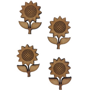 16x Słonecznik Roślina 3 cm Drewniane Ozdoby Rzemieślnicze Kształt Cięty Laserowo MDF