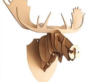 Large/ Small Wooden Moose Head 3D Wall Art Home Decor - 3D Laser Cut Animal Trophy Head