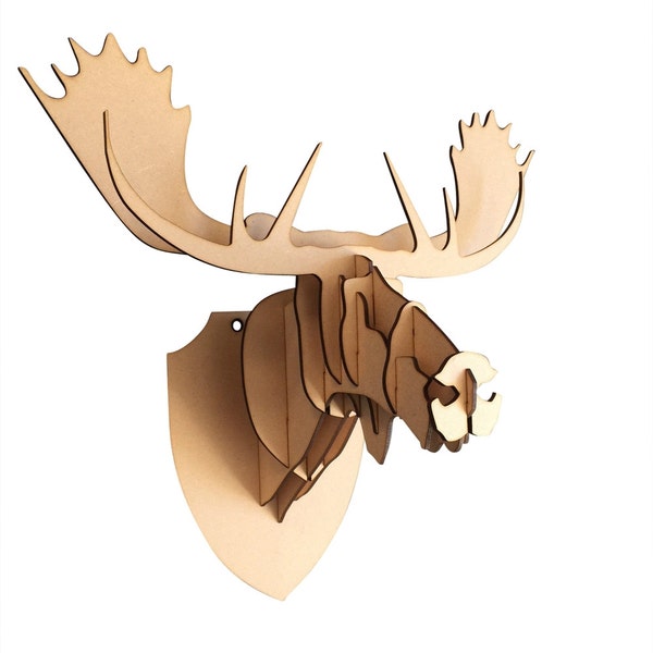 Grande/ Petite tête d’orignal en bois 3D Wall Art Home Décor - 3D Laser Cut Animal Trophy Head