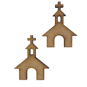 16x Kościoły kościelne 4 cm Drewniane ozdoby rzemieślnicze Cięte laserowo Kształt MDF