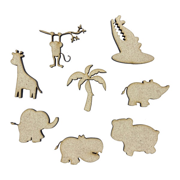 20x Assorted Jungle Safari Animals 3cm Wood Craft Embelishments Laser Cut Shape