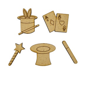 20x Zauberhut Hase Zauberstab Karten Aces 3cm Holz Handwerk Embelishments Laser Cut Form