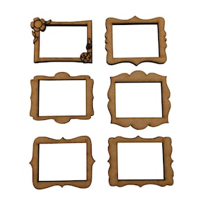6x Marcos de fotos 5cm Madera Artesanía Embelishments Laser Cut Shape MDF