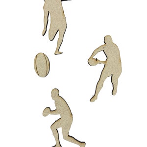 16x Joueurs de rugby Ball Mix 5cm Wood Craft Embelishments Laser Cut Shape MDF