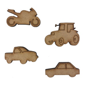 20x Różne pojazdy samochodowe 3 cm Drewniane ozdoby rzemieślnicze Cięte laserowo Kształt MDF