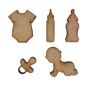 20x Baby Dummy Fles Vest 3cm Hout Craft Embelishments Laser Gesneden Vorm MDF