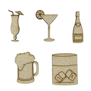 20x Mieszane koktajle alkoholowe 3 cm Drewniane ozdoby rzemieślnicze Cięte laserowo Kształt MDF