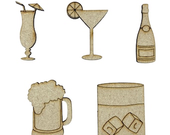20 cócteles mixtos con alcohol, adornos de madera de 3 cm para manualidades, cortados con láser, forma de MDF.