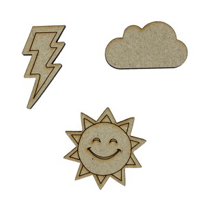 20x Uśmiechnięte Słońce Chmura Błyskawica 3 cm Drewniane Ozdoby Rzemieślnicze Cięte Laserowo Kształt MDF