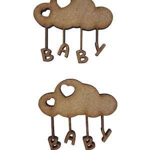 10x Baby Shower Cloud Heart 4 cm Drewniane ozdoby do robótek ręcznych Laserowo wycinane kształty MDF