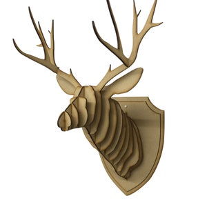 Kit tête de cerf en bois grande/petite art déco murale - Tête de cerf découpée au laser avec bois Tête d'animal 3D