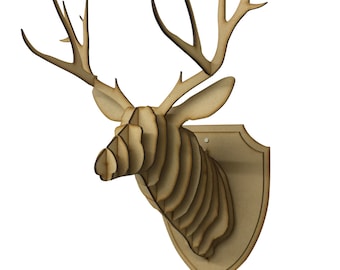 Grande / piccolo kit di testa di cervo in legno Decorazione artistica da parete - Testa di cervo tagliata al laser con corna 3D testa di animale
