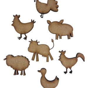 20x Animali da fattoria assortiti 3cm Abbellimenti artigianali in legno Taglio laser Forma MDF