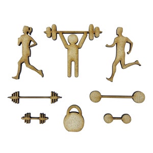 20x Mieszane Gym Fitness Bieganie 4 cm Drewniane ozdoby rzemieślnicze Cięcie laserowe Kształt MDF