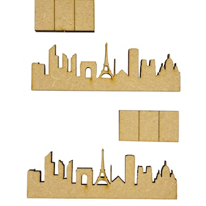 4x Paris Skyline Flag Sets 7.5cm Wood Craft Embelishments Laser Cut Shape