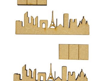 4x Paris Skyline Flag Sets 7.5cm Wood Craft Embelishments Laser Cut Shape