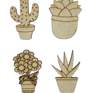 12x Mieszane Rośliny Doniczkowe 4 cm Drewniane Ozdoby Rzemieślnicze Kształt Cięty Laserowo MDF