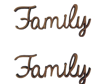 6 adornos de madera para manualidades con palabras familiares, 5 cm, cortados con láser, en forma de MDF.
