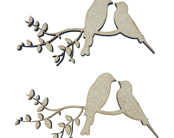 6x Bird Couple On Branch Tree 7.5cm Wood Craft Embelishments Laser Cut Shape