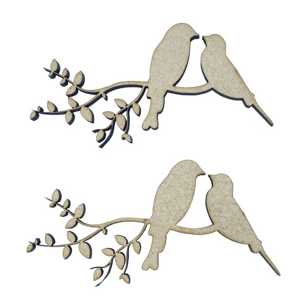 6x Couple d’oiseaux sur branche Arbre 7.5cm Wood Craft Embelishments Forme découpée au laser